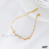 Amy Fashion - Titanium Steel White Zircon Paperclip Chain Bracelet