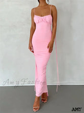 Amy Fashion - Women Sleeveless Lace-Up Strap Sling Summer Backless Ruched Party V-Neck Slim Fit