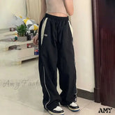 Autumn Vintage Drawstring Sport Style Mid Waist Pants Black / M