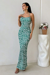 Backless Mermaid Strap Long Floral Dress