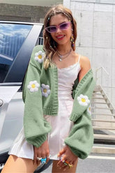 Locker geschnittene Strickjacke mit süßem Blumenmuster