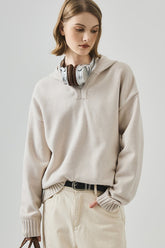 Slouchy V-Neck Hooded Sweater