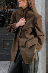 Retro-Blazerjacke aus braunem Wildlederimitat