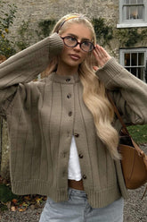 Rundhalsausschnitt, gerippter, lockerer Cardigan