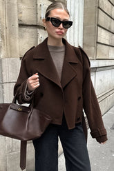 Eleganter, zweireihiger Trenchcoat aus Wollmischung mit Kerbkragen