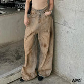 Distressed Baggy Vintage Retro Stylish Unique Comfortable Trendy Classic Chic Jean Khaki / S