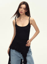 Gerafftes asymmetrisches schwarzes Camisole-Top