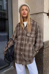 Vintage amerikanische karierte Bluse mit zwei Taschen, mittellang