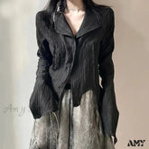 Gothic Dark Academic Irregular Streetwear Y2K Blouse Black / S