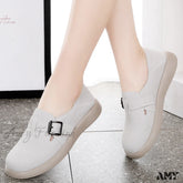 Plus Size Round Toe Buckle Casual Solid Color Vintage Versatile Shoes
