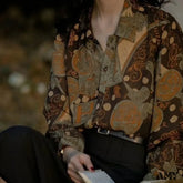 Streetwear Printing Oversized Women Korean Elegant Button Long Sleeve Tops Blouse Photo / S