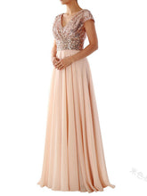 Abendkleid mit V-Ausschnitt, Paillettenbesatz aus Chiffon, Brautjungfernkleid