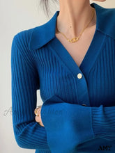 Vintage Luxury Knitted Cardigan Long Sleeve Tops Slim Polo Large Lapel Korean Fashion High Quality