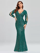 Elegantes, langärmeliges Pailletten-Abendkleid