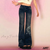 Y2K Grunge Fairycore Chic Skinny Low Rise Flared Vintage Aesthetic Heart Printed Boot Cut Jean