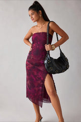 European and American smudged mesh dress women's summer sexy backless dress hip-wrapped split tube top long dress feeling Spice girl skirt