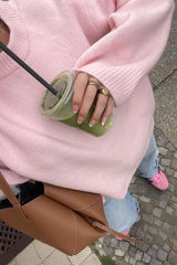 Süßer rosa Strickpullover mit Rundhalsausschnitt