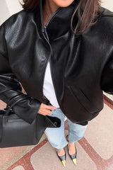 Elegant Black PU Leather Jacket