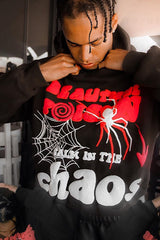 Lässiger Hip-Hop-Hoodie mit Spinnennetz-Print