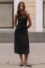 Black Satin Sleeveless Slip Dress