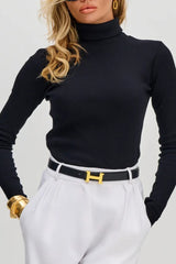 Rollkragenpullover, geripptes, schmal geschnittenes Strick-Langarm-Baselayer