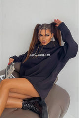 Oversized Langarm-Hoodie mit Buchstabenprint