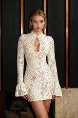 Hollow Out Flare Sleeve Lace Dress