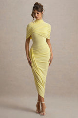 Solid Ruched Bodycon Cape Party Dress