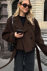Eleganter, zweireihiger Trenchcoat aus Wollmischung mit Kerbkragen