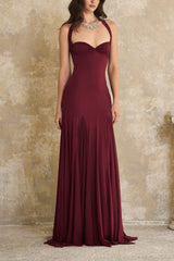 Elegant Halter Bandeau Fitted Backless Floor Length Party Dress