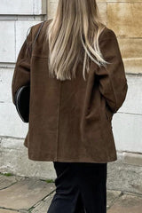 Retro-Blazerjacke aus braunem Wildlederimitat