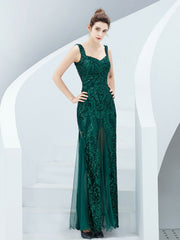 Paillettenbesetztes langes Abendkleid 