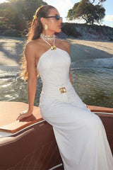 Solid Halter Backless Cinched Bodycon Party Dress