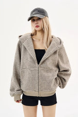 Schwarzer Strick-Hoodie mit doppeltem Reißverschluss, Mesh-Einsätzen und Fingerschlaufen