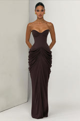 Strapless Corset Draped Bodycon Maxi Dress