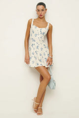 Fresh Printed Backless Square Neck A Line Mini Floral Dress