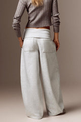 Drawstring Foldover Barrel Leg Pants