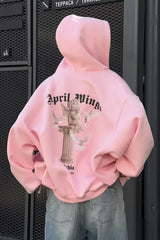 Süß-scharfer Kapuzenpullover mit Rückenprint und lockerem Reißverschluss