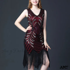 1920S Retro Tassel Prom Sequin Dance Double V Neck Sleeveless Beaded Small Flapper Gatsby Vestidos