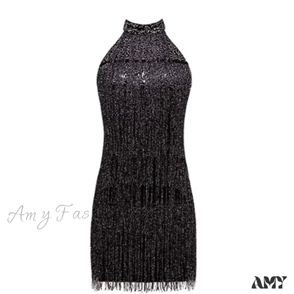 1920S Vintage Great Gatsby V-Neck Sleeveless Sequin Beaded Tassel Flapper Vestidos Female Elegant