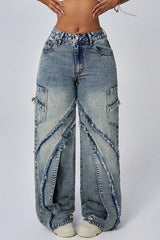 Weite, lockere Jeans mit Fransen und Patchwork-Muster