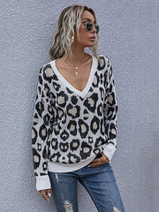 Strickpullover mit Leopardenmuster und V-Ausschnitt 
