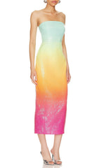Trägerloses Pailletten-Ombré-Maxikleid in Mehrfarbig