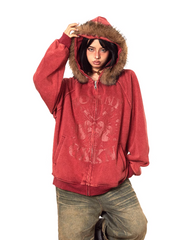 Vintage-Jacke mit Pelzbesatz und Reißverschluss