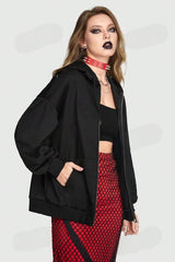 Punk-Kapuzenjacke mit Spinnennetz-Buchstabenprint