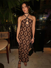 Gepunktetes Neckholder-Wickelkleid Maxikleid