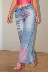 Vintage-Jeans mit weitem Bein und Tintenklecks-Kontrast