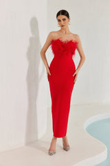 Diaz Maxikleid mit Federquasten und Bandagenrand – Rot