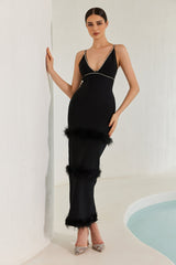 Mischa Maxikleid mit Feder- und Kristallverzierungen