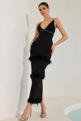 Mischa Maxikleid mit Feder- und Kristallverzierungen